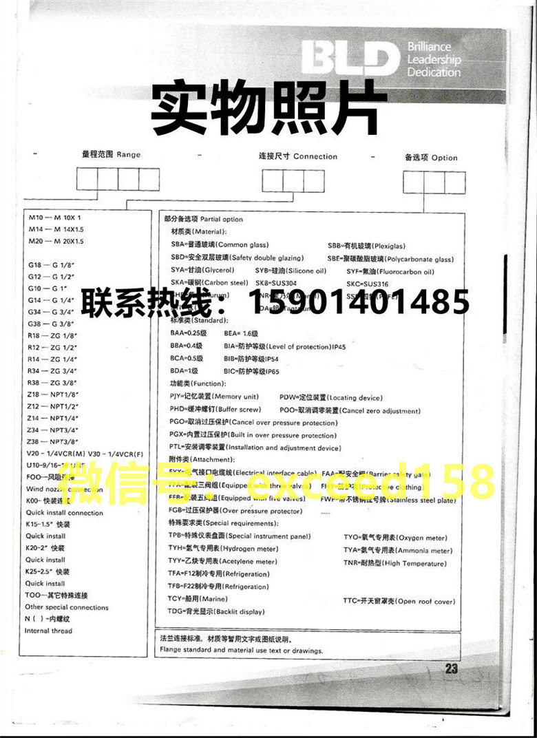 BLD  压力表选型资料YXHN-100.A0     YXC-100.A0   YXH-160.A0
