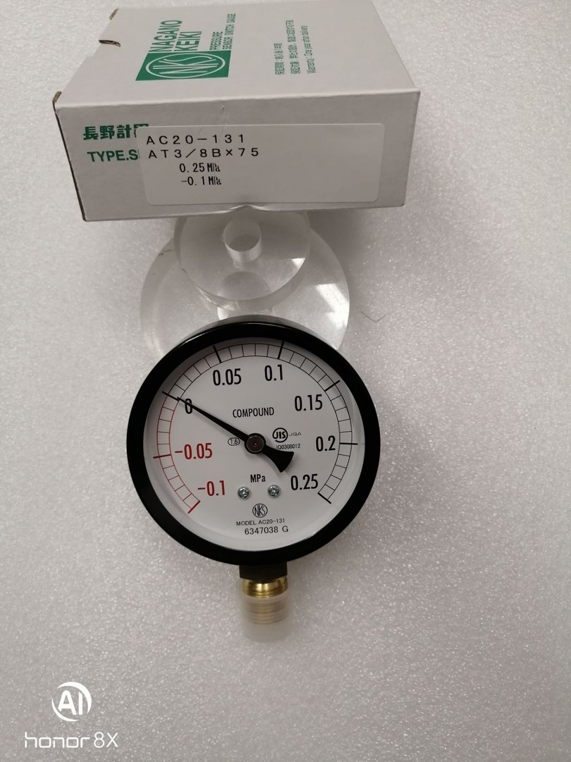 長野計器 AC20‑131 COMPOUND 真空压力表‑0.1‑0.25MPa AT38B×75 JIS 标准日本原装